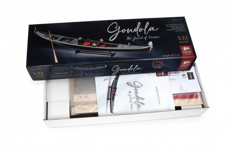 Amati Venecijos gondola 1:22 medinis modelio rinkinys, 49,5 cm, A571