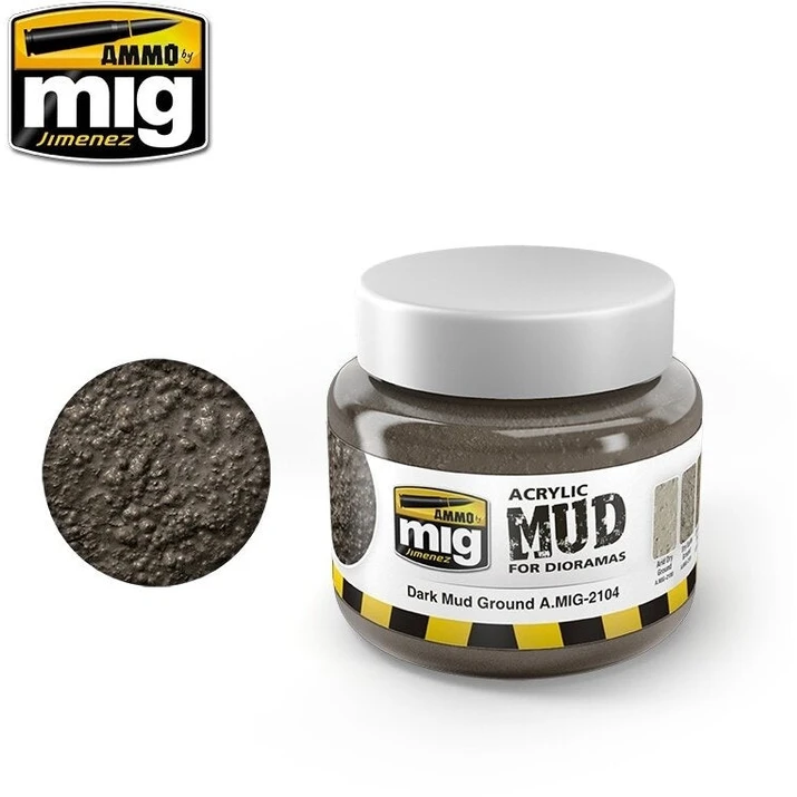 AMMO by MIG Jimenez Akrilinis modelių purvas „Dark Mud Ground“ 250 ml – realistiška tekstūra dioramoms