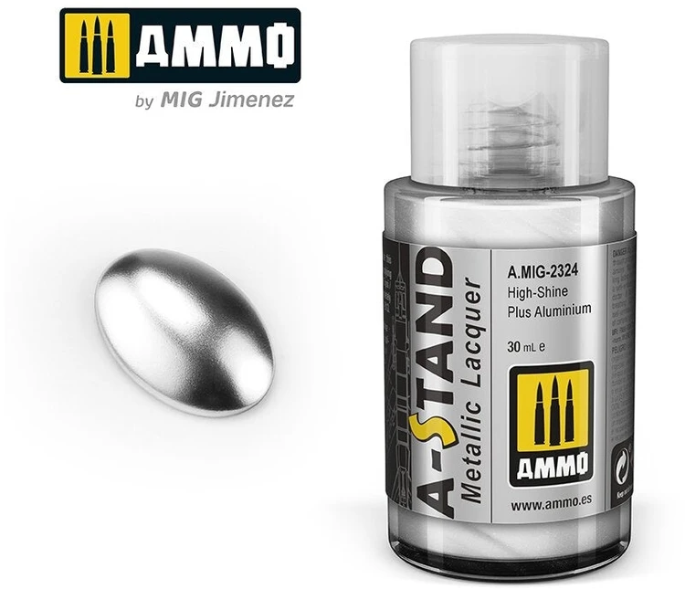 AMMO by MIG Jimenez AMMO MIG A-Stand blizgūs aliuminio metaliniai dažai aerografui 30 ml