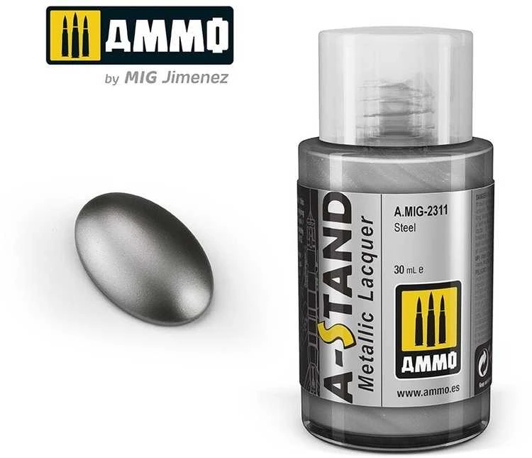 AMMO by MIG Jimenez AMMO MIG A-Stand Steel metaliniai dažai modeliams, 30 ml
