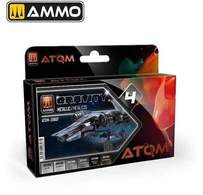 AMMO by MIG Jimenez AMMO MIG ATOM akriliniai dažai Gravity 4 metaliniai, rinkinys 6 spalvų