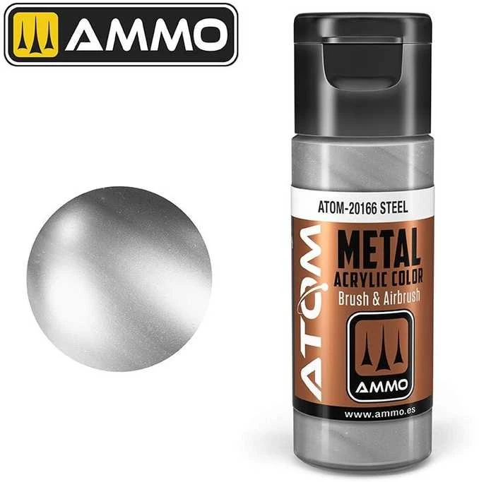 AMMO by MIG Jimenez AMMO MIG ATOM akriliniai dažai Metallic Steel 20 ml (20166)