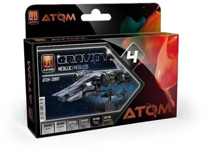 AMMO by MIG Jimenez AMMO MIG ATOM akriliniai dažai Gravity 4 metaliniai, rinkinys 6 spalvų