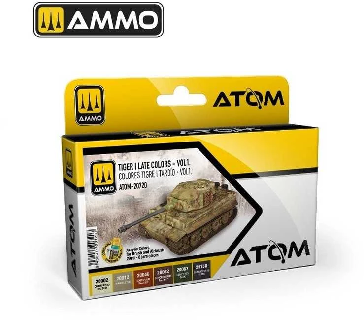 AMMO by MIG Jimenez AMMO MIG ATOM akrilinių dažų rinkinys Tiger I vėlyvos spalvos Vol.1 (20720)