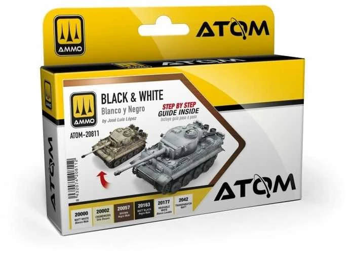 AMMO by MIG Jimenez AMMO MIG ATOM akrilinių dažų rinkinys Juodas & Baltas technikai, 20811