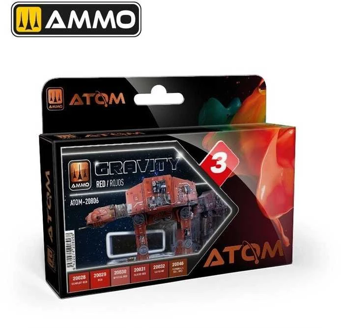 AMMO by MIG Jimenez AMMO MIG ATOM akrilinių dažų rinkinys Gravity 3 – raudoni tonai, 6 spalvos