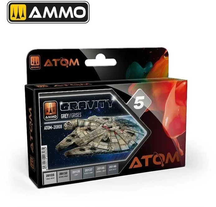 AMMO by MIG Jimenez AMMO MIG ATOM akrilinių dažų rinkinys Gravity 5 – pilkų atspalvių