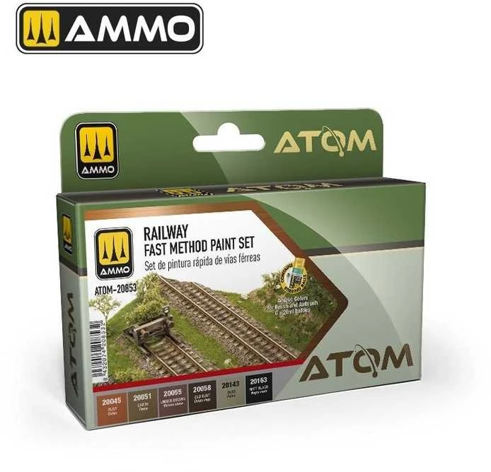 AMMO by MIG Jimenez AMMO MIG ATOM akrilinių dažų rinkinys – greitas bėgių dažymas, 6 spalvos