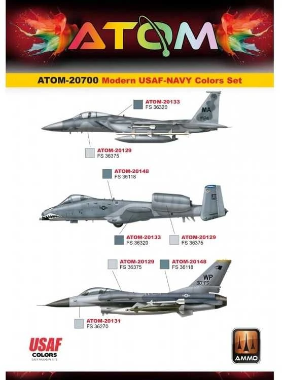 AMMO by MIG Jimenez AMMO MIG ATOM akrilinių dažų rinkinys 12 spalvų – USAF ir US Navy 20700