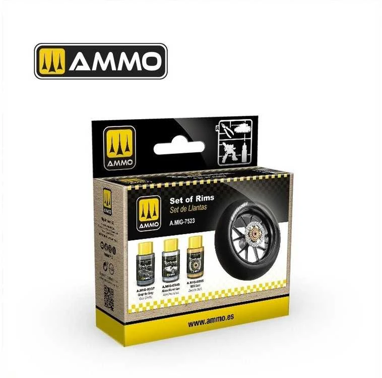 AMMO by MIG Jimenez AMMO MIG Cobra Motor akrilinių dažų rinkinys ratlankiams 7523, 3 spalvos