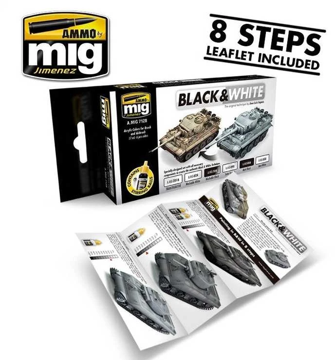 AMMO by MIG Jimenez AMMO MIG Juodas & Baltas technikos akrilinių dažų sendinimo rinkinys 7128