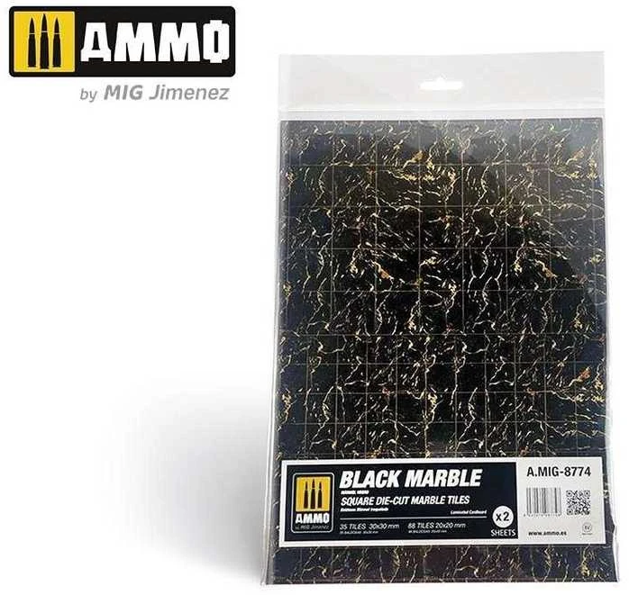 AMMO by MIG Jimenez AMMO MIG juodo marmuro kvadratinės plytelės, 2 blizgūs lakštai (8774)