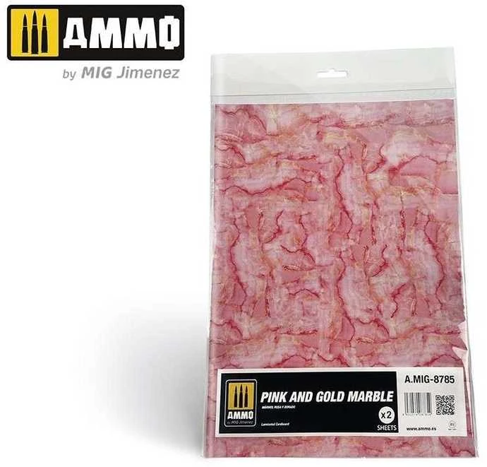 AMMO by MIG Jimenez AMMO MIG rožinio ir auksinio marmuro lakštai 8785 – blizgūs, modeliavimui