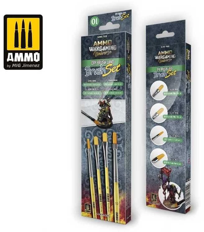 AMMO by MIG Jimenez AMMO MIG sausų teptukų rinkinys „Land“ wargaming miniatiūroms