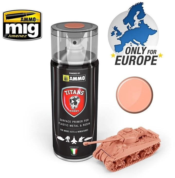 AMMO by MIG Jimenez Titans Hobby kūno atspalvio matinis aerozolinis gruntas 400 ml, plastikui ir metalui