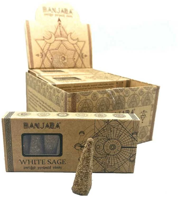 Ancient Wisdom Piramidiniai kūginiai smilkalai Baltas sage, Banjara, 40g
