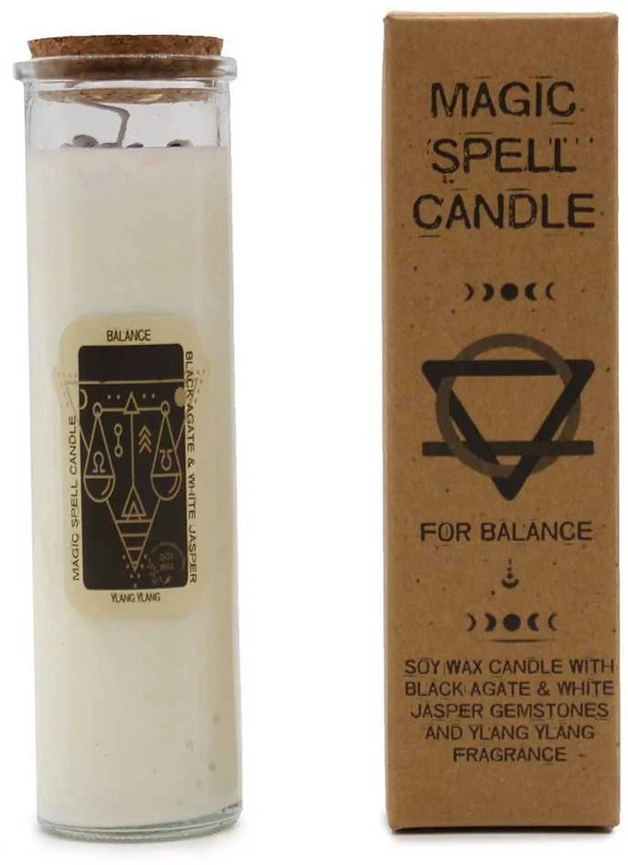 Ancient Wisdom Magijos žvakė Balansas – Ylang-Ylang, sojų vaškas, su brangakmeniais, 50 h