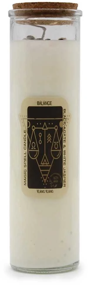 Ancient Wisdom Magijos žvakė Balansas – Ylang-Ylang, sojų vaškas, su brangakmeniais, 50 h