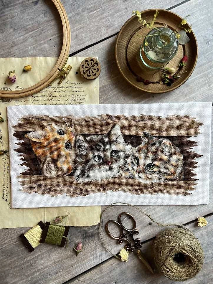 Andriana Kryželiu siuvinėjimo rinkinys „Pūkuotas trio“, 35×14,5 cm