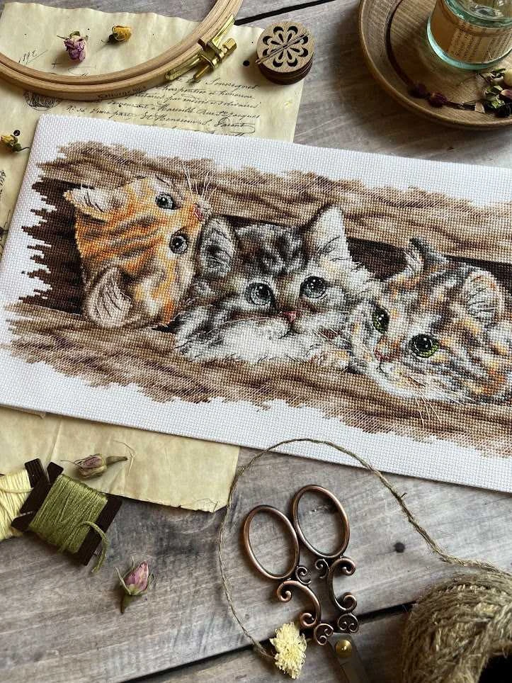 Andriana Kryželiu siuvinėjimo rinkinys „Pūkuotas trio“, 35×14,5 cm