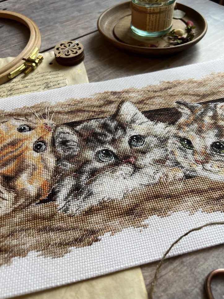 Andriana Kryželiu siuvinėjimo rinkinys „Pūkuotas trio“, 35×14,5 cm