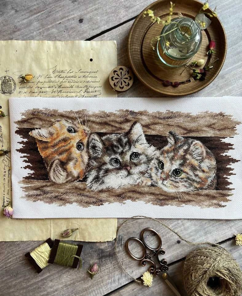 Andriana Kryželiu siuvinėjimo rinkinys „Pūkuotas trio“, 35×14,5 cm