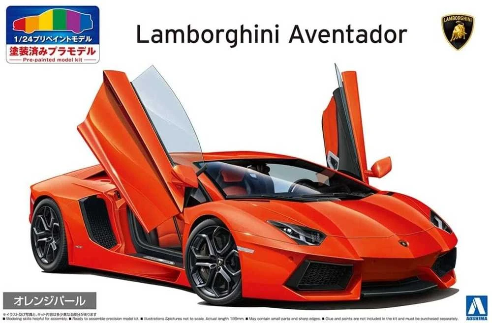Aoshima Lamborghini Aventador 1/24 oranžinis surenkamas modelis