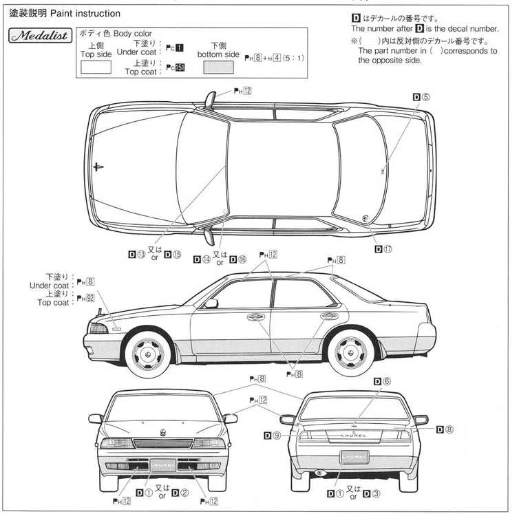 Aoshima Nissan Laurel GC34 '93 Medalist V/Club S 1/24 modelio rinkinys