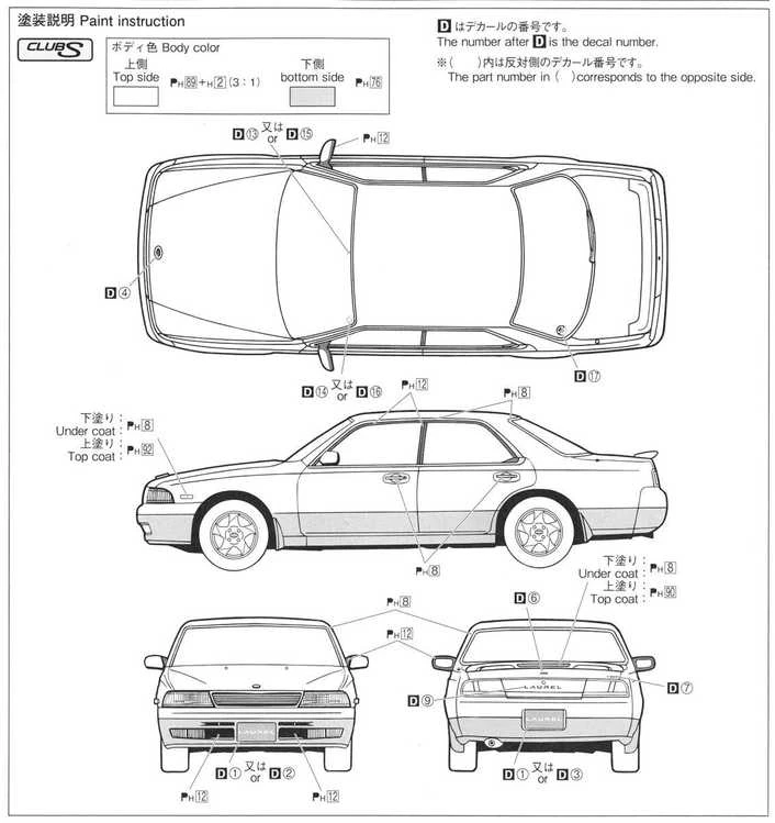Aoshima Nissan Laurel GC34 '93 Medalist V/Club S 1/24 modelio rinkinys