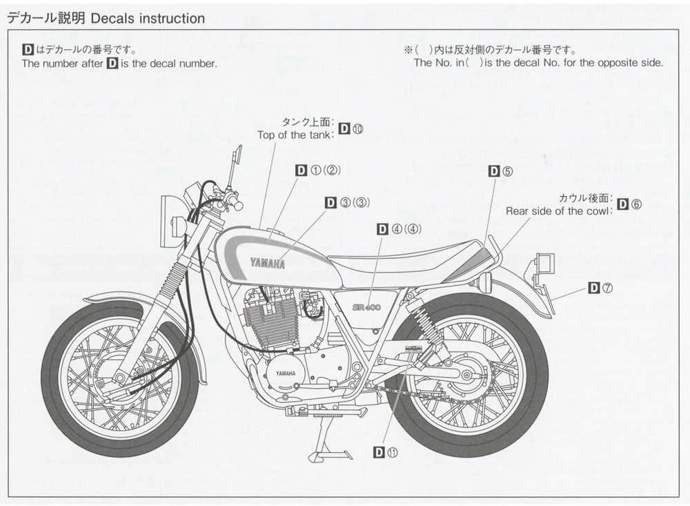 Aoshima Yamaha 1JR SR400 ’98 motociklo modelis 1/12 – plastikinis, surenkamas