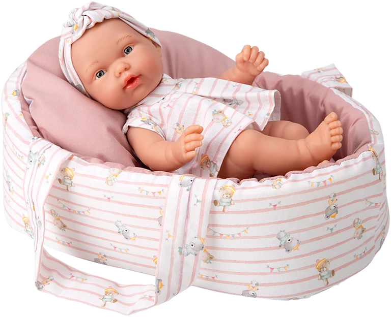 Arias minkšta kūdikio lėlytė su rožine nešykle ir meškučiais, 26 cm
