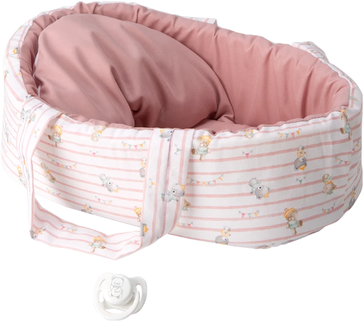 Arias minkšta kūdikio lėlytė su rožine nešykle ir meškučiais, 26 cm