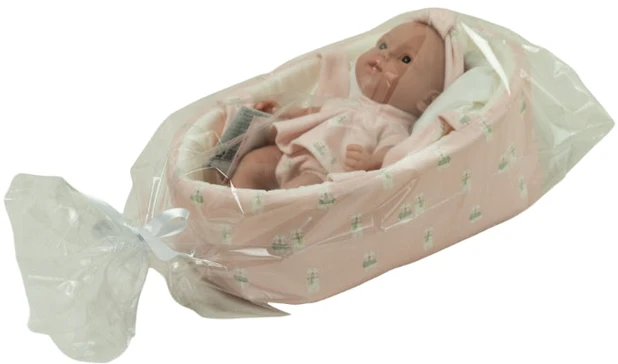 Arias lėlė kūdikėlis su rožine nešykle 26 cm
