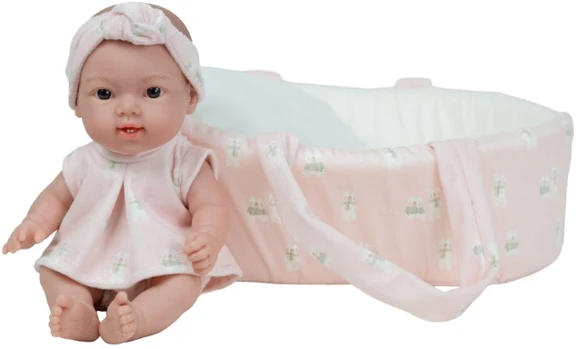 Arias lėlė kūdikėlis su rožine nešykle 26 cm