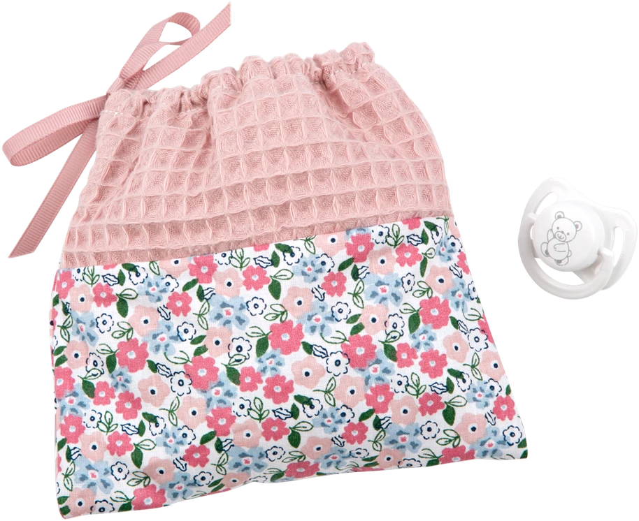 Arias realistiška lėlytė mergaitė 30 cm, su čiulptuku, rožine kepuryte, maudoma