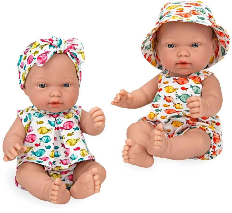 Munecas Arias Lėlytės su rūbeliais žuvyčių raštais, 24 cm