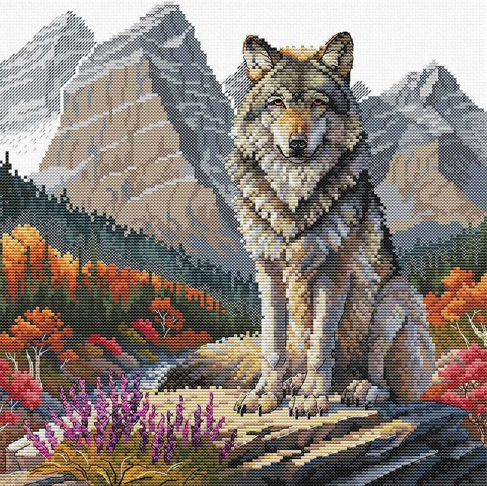 Ava Stitch Iškilus vilkas – kryželiu siuvinėjimo rinkinys 25,5x25 cm