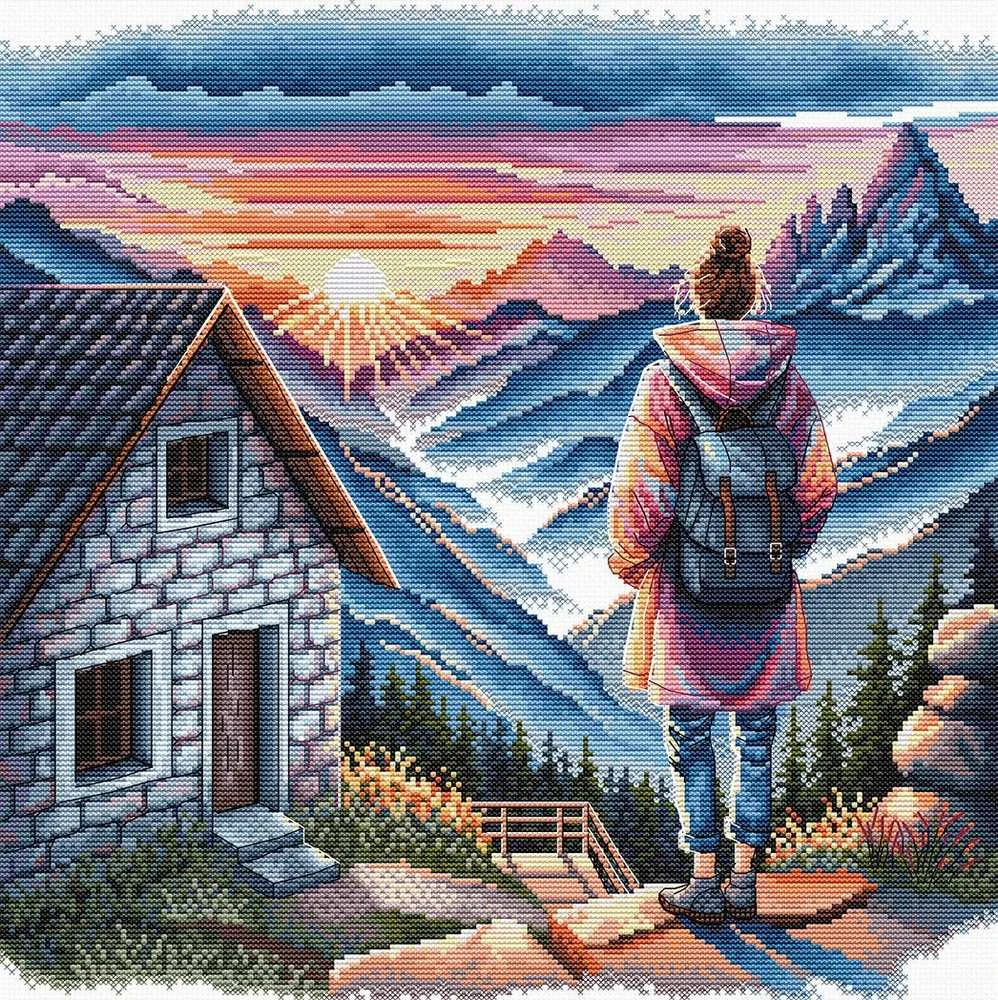 Ava Stitch Kalnų saulėtekis – siuvinėjimo kryželiu rinkinys 31,5x31,5 cm