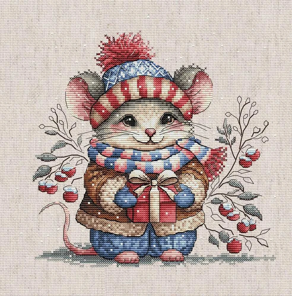 Ava Stitch Kryželiu siuvinėjimo rinkinys „Pelytė su šaliku“ 20x20 cm AVA