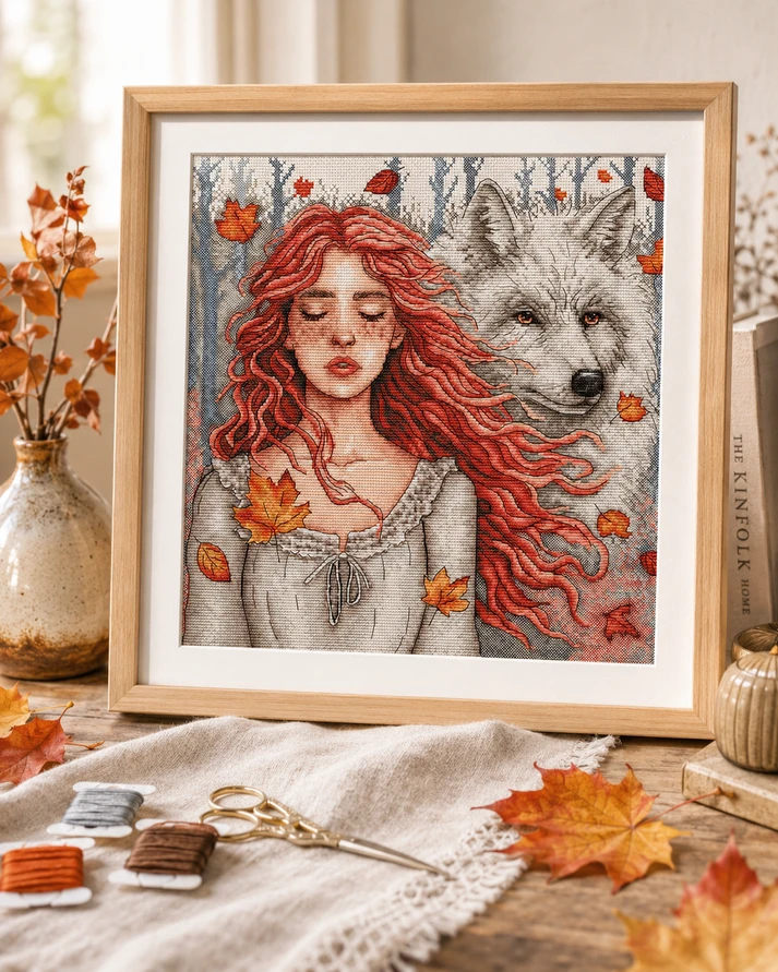 Ava Stitch Kryželiu siuvinėjimo rinkinys „Rudens tyla“ Aida 16, 27×27 cm, 40 spalvų