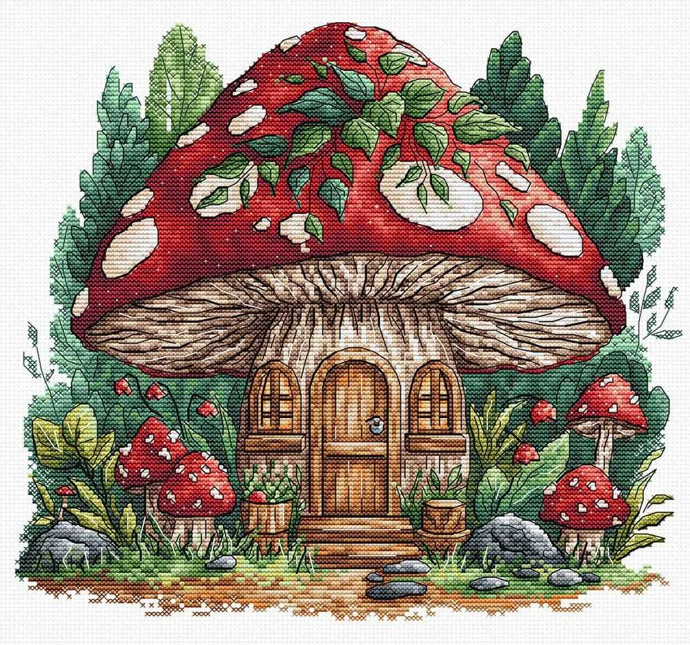 Ava Stitch Kryželiu siuvinėjimo rinkinys „Grybų namelis“ 16 ct Aida