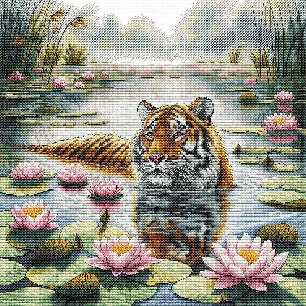 Ava Stitch Kryželiu siuvinėjimo rinkinys „Tigras tarp vandens lelijų“ 30x30 cm