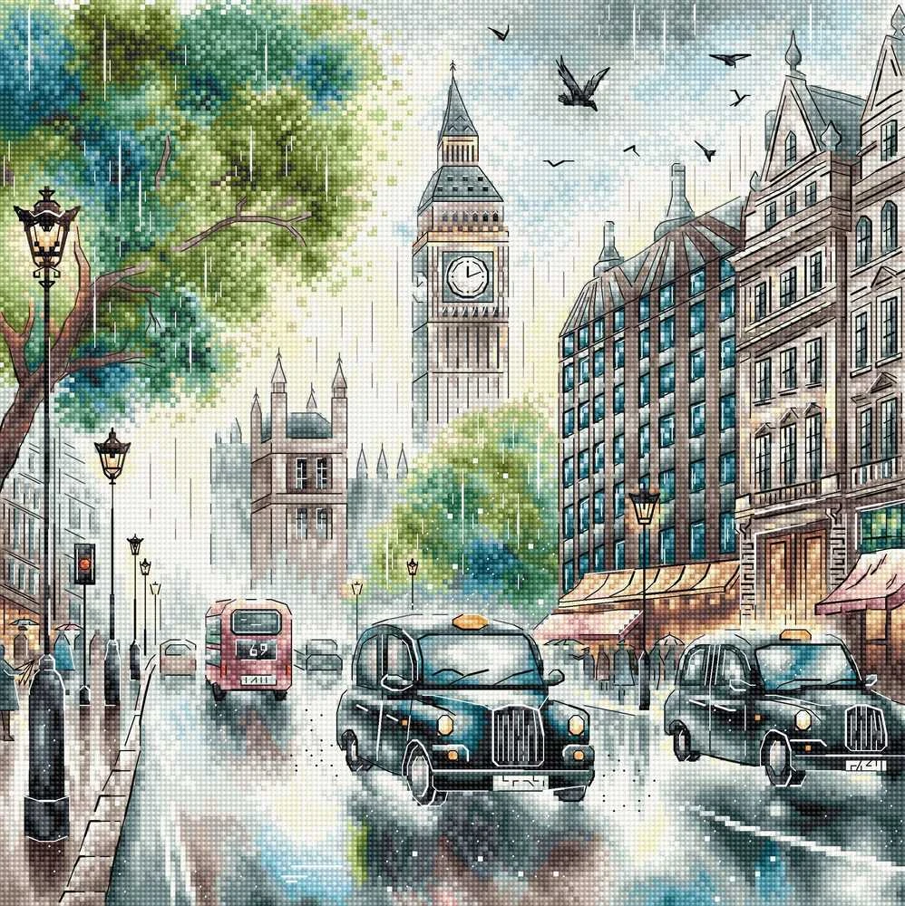 Ava Stitch Londonas – kryželių siuvinėjimo rinkinys Aida 16, 48 spalvų AVA