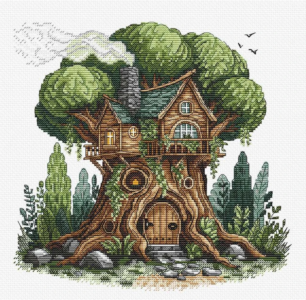 Ava Stitch Medžio namelio kryželiu siuvinėjimo rinkinys AVA-P023