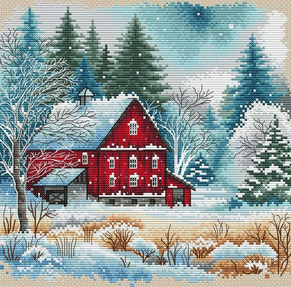 Ava Stitch Mini kryželiu siuvinėjimo rinkinys „Raudona trobelė“ Aida 18 AVA