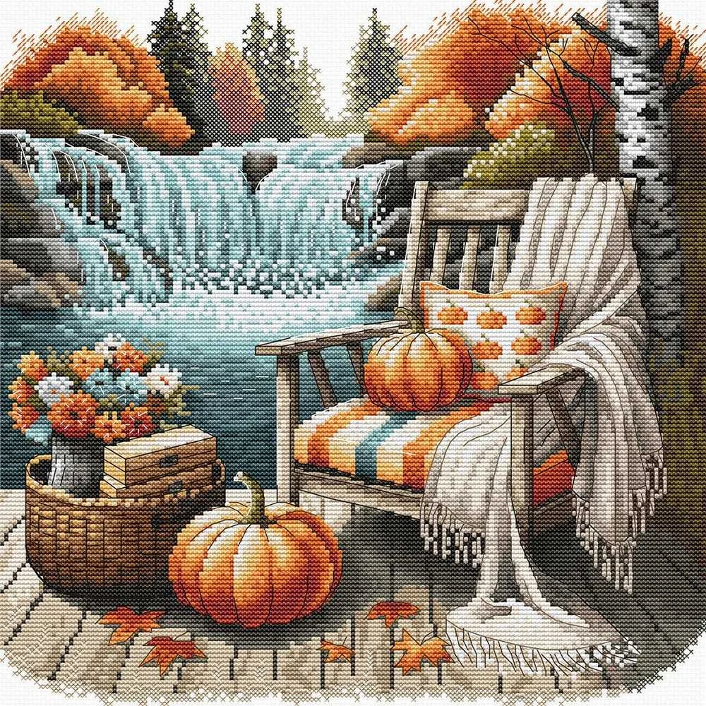Ava Stitch Rudeninė ramybė – kryželiu siuvinėjimo rinkinys, 26x26 cm