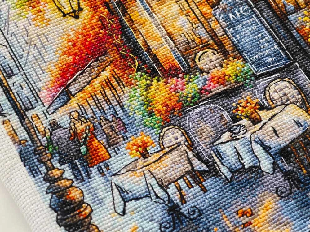 Ava Stitch Rudens kava – kryželiu siuvinėjimo rinkinys, 29x29 cm, Aida 16