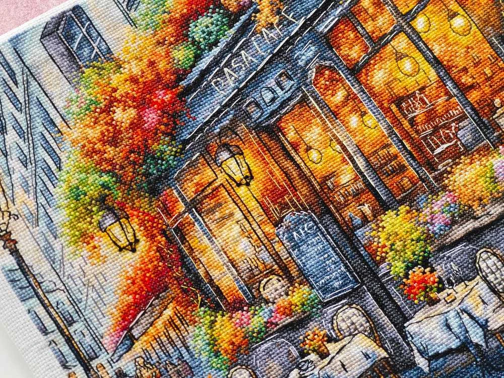 Ava Stitch Rudens kava – kryželiu siuvinėjimo rinkinys, 29x29 cm, Aida 16