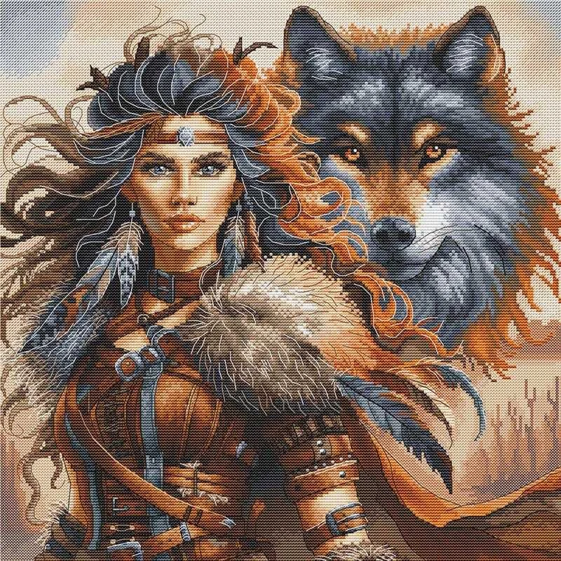 Ava Stitch Siuvinėjimo kryželiu rinkinys „Karys ir vilkas“ 32x32 cm AVA-P076