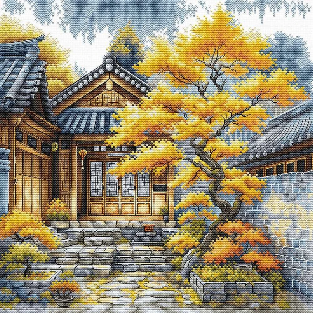 Ava Stitch Siuvinėjimo kryželiu rinkinys „Auksiniai medžiai“ 28,5x28,5 cm AVA-P118